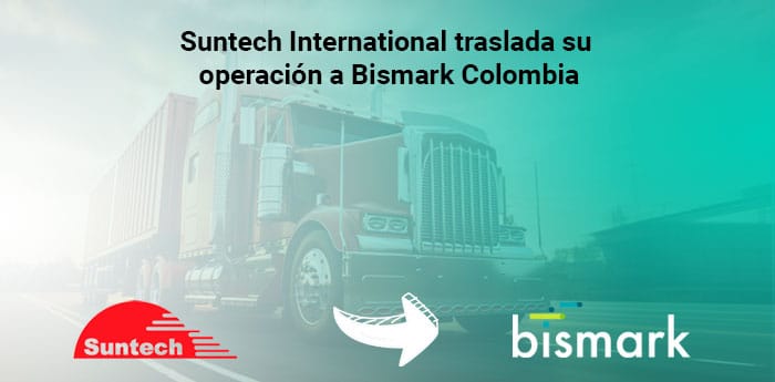 tractomula en carretera, logos de Suntech y Bismark Colombia